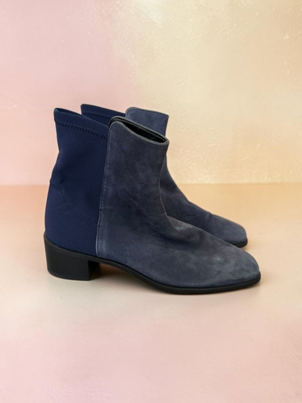 STUART WEITZMAN Navy Blue Suede Stretch Booties Boots Size 5.5